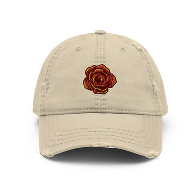 'The Rose That Grew' Distressed Hat Embroidery | Khaki